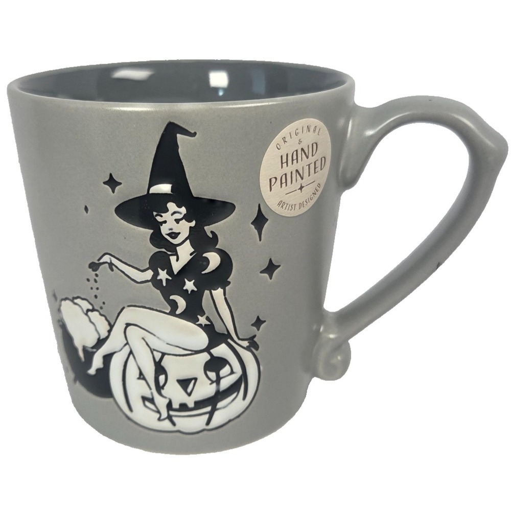 Spectrum Designz Coffee Mug Unisex 18oz Gray New Retro Pin Up Witch Halloween